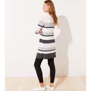 NEW LOFT Wool Cardigan Sweater Long Striped Open Front - Gray | XS
